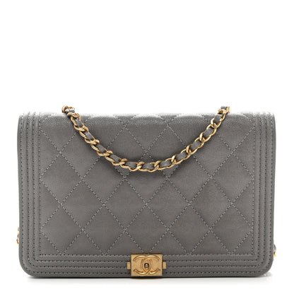 Chanel Caviar Quilted Boy Wallet On Chain WOC Grey 1 of 13