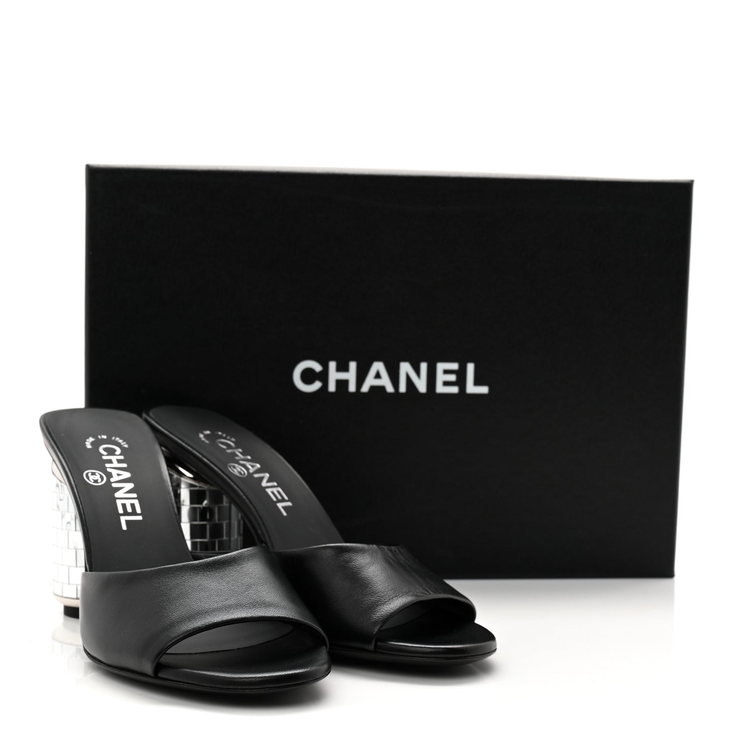 Lambskin Mirror Mules 35.5 Black
