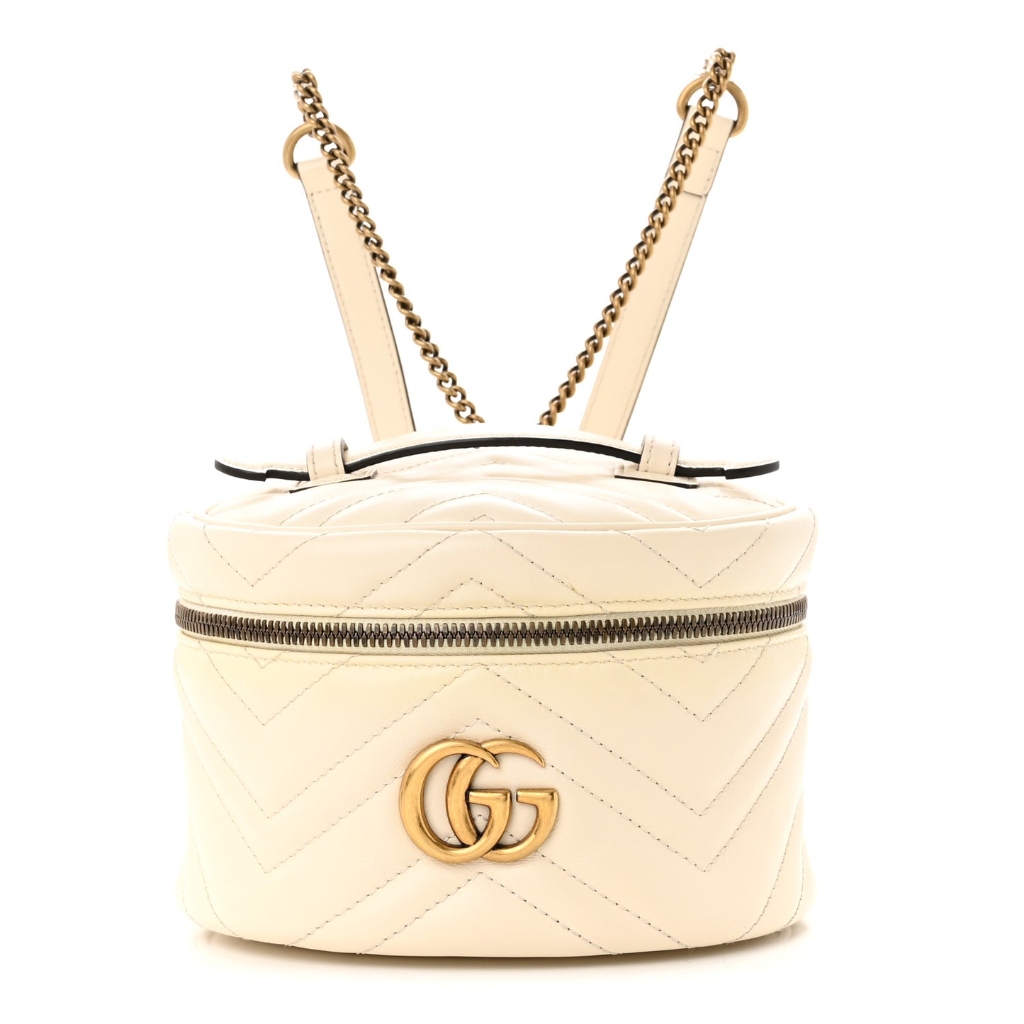 Calfskin Matelasse Mini GG Marmont Round Backpack White