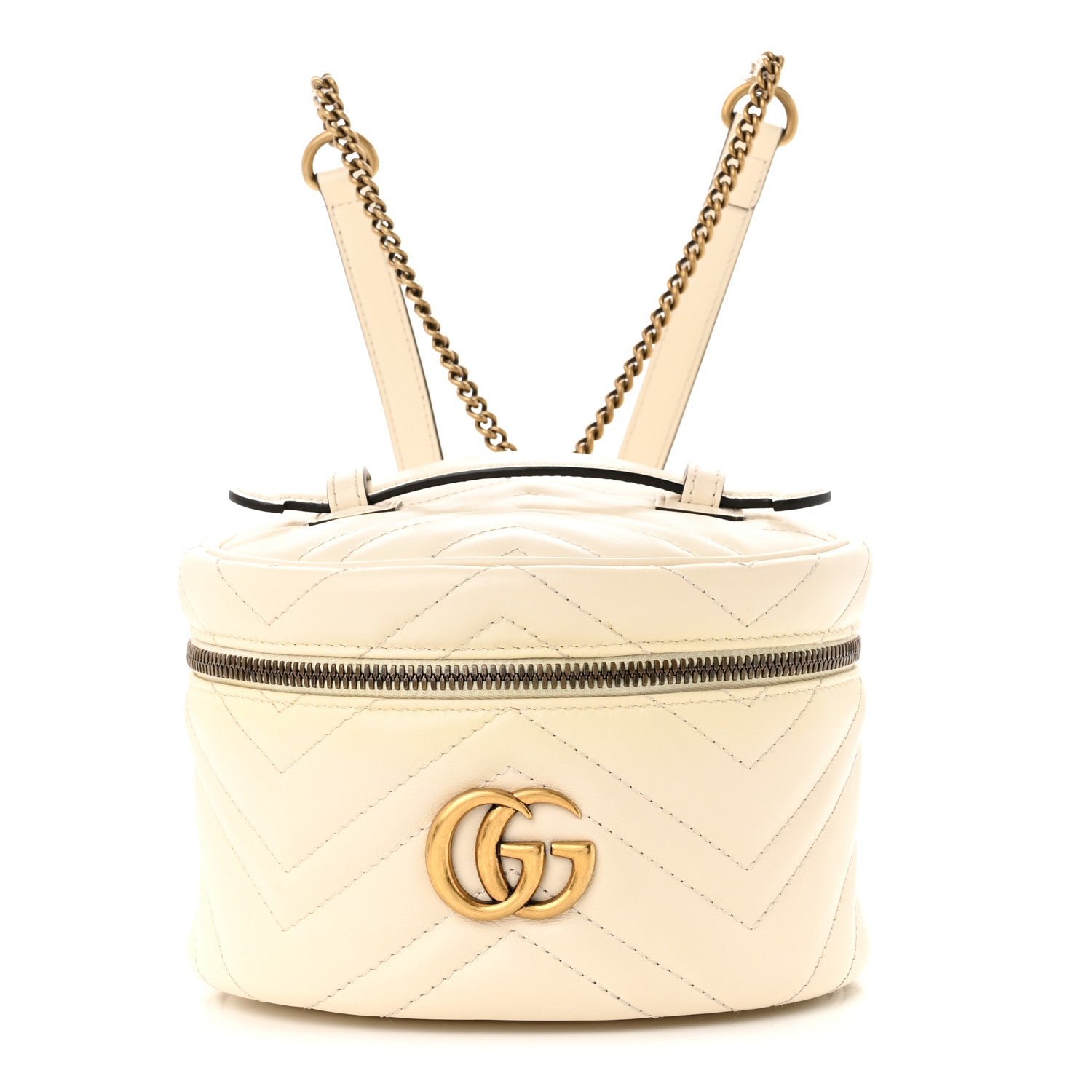 Gucci Calfskin Matelasse Mini GG Marmont Round Backpack White 1 of 12