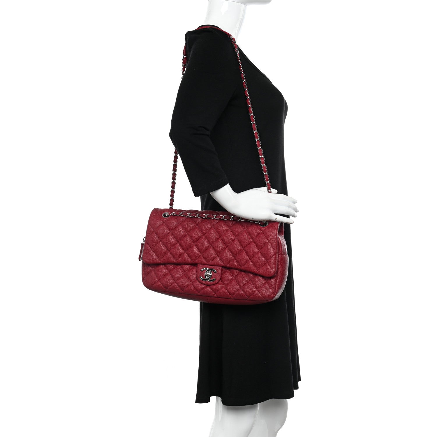 Chanel Caviar Quilted Jumbo Easy Flap Dark Pink 2 of 11