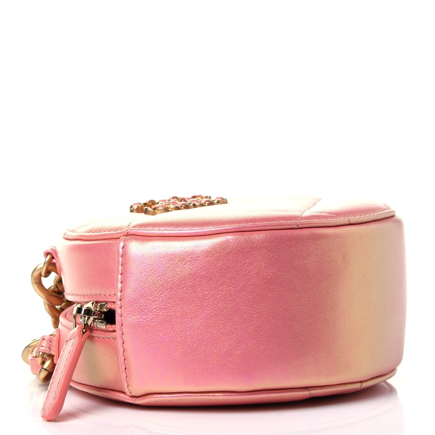 Chanel Iridescent Calfskin Quilted Chanel 19 Round Clutch With Chain Pink 3 of 4