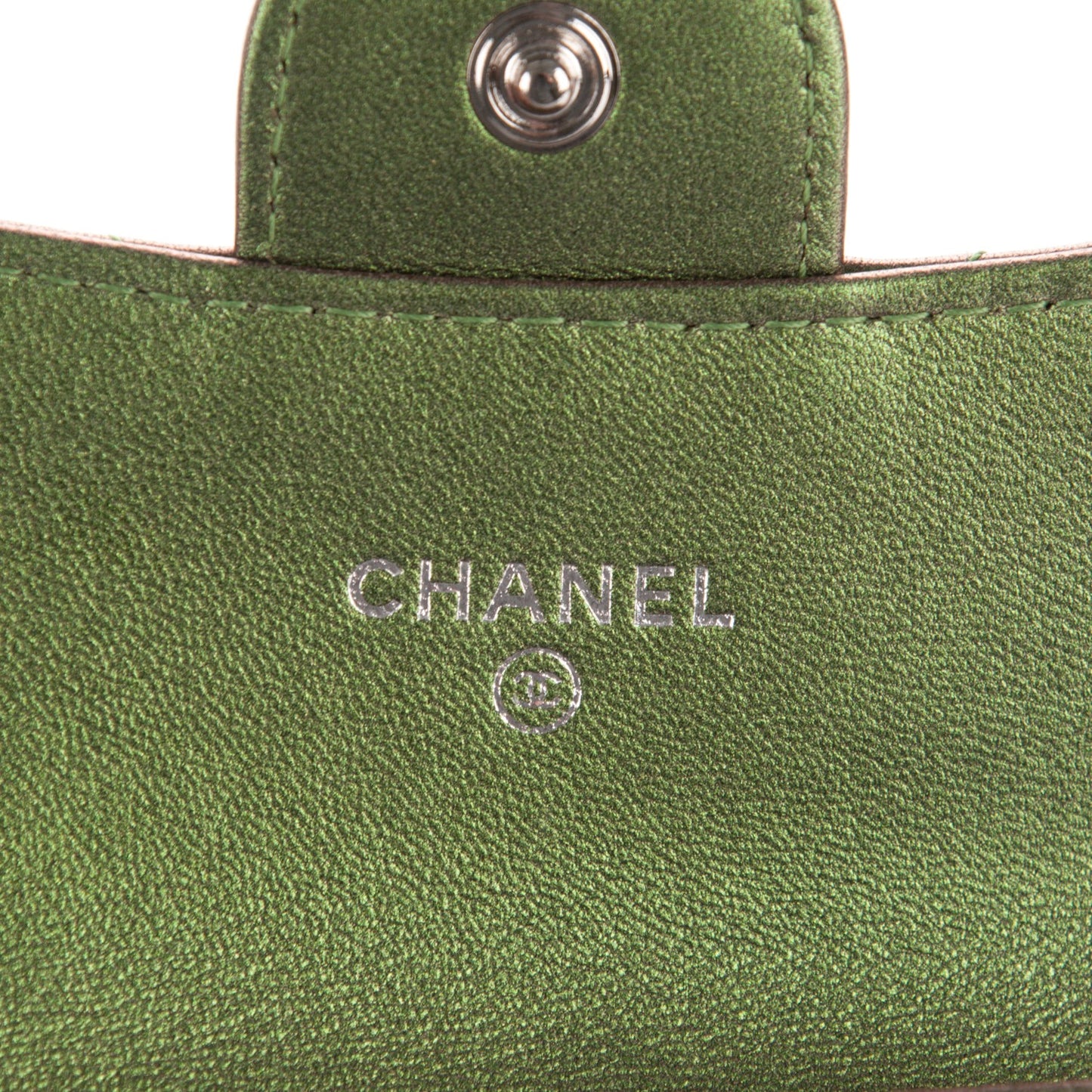 Metallic Lambskin Quilted Card Holder Green