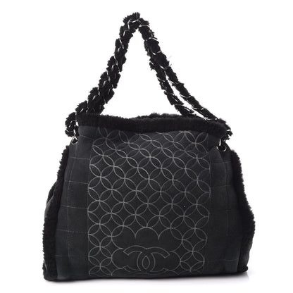 Chanel Shearling Suede Stiched CC Tote Black 1 of 11