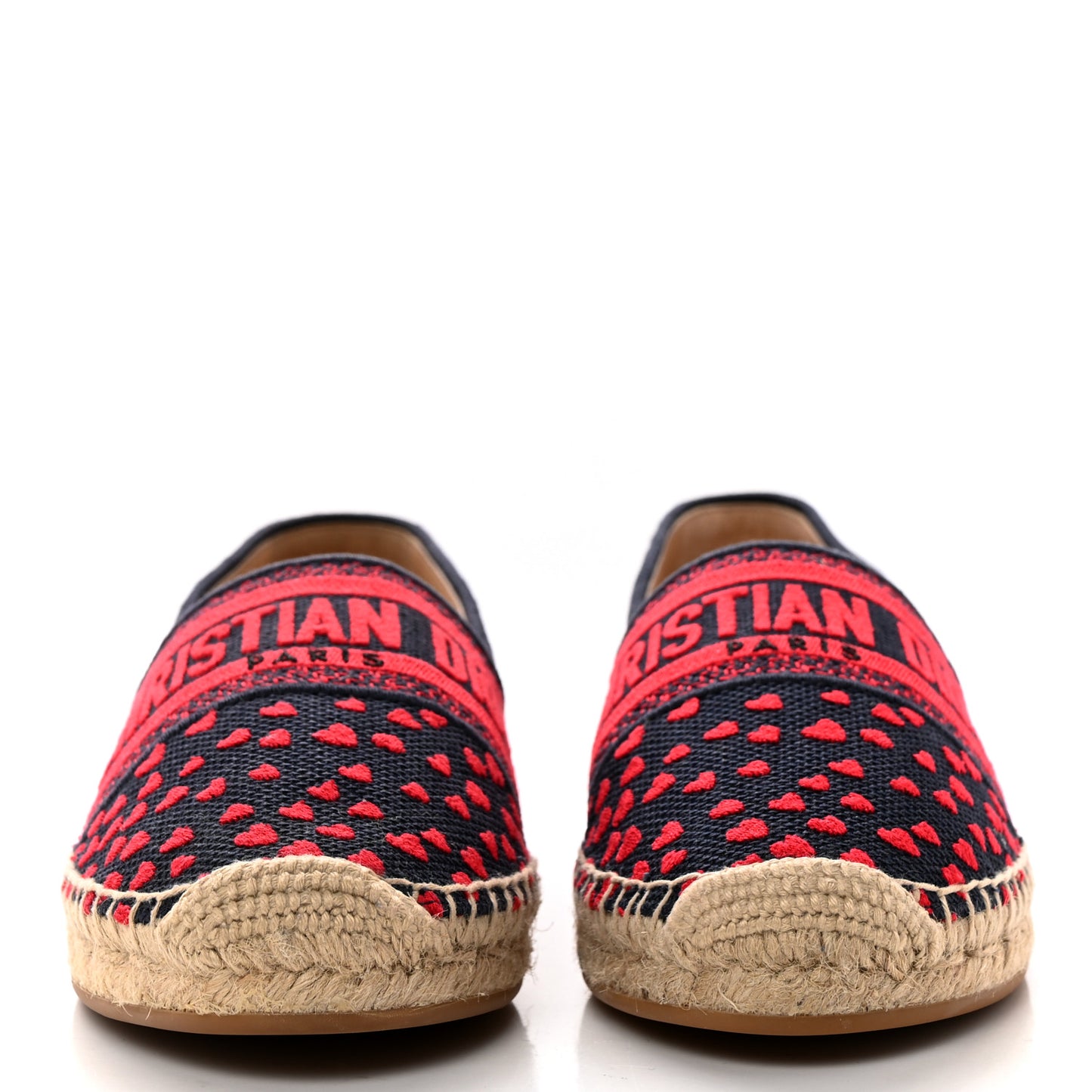 Cotton Embroidered Hearts Granville Espadrille 38.5 Blue Red