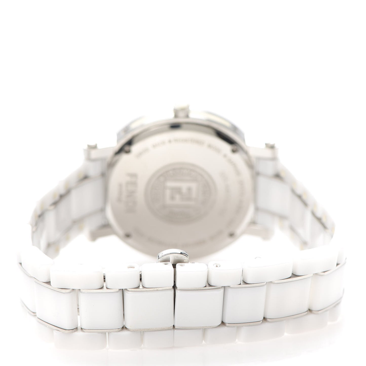 Stainless Steel Ceramic Diamond Bezel 38mm Round Quartz Watch White