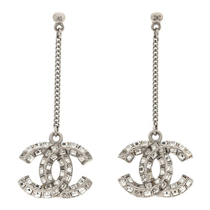 Chanel Baguette Crystal CC Drop Earrings Silver 1 of 4