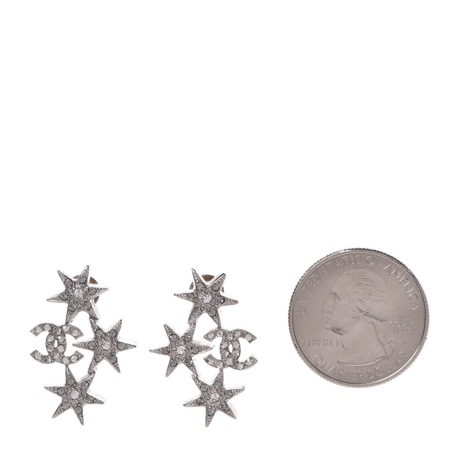 Chanel Crystal CC Star Earrings Silver 2 of 4