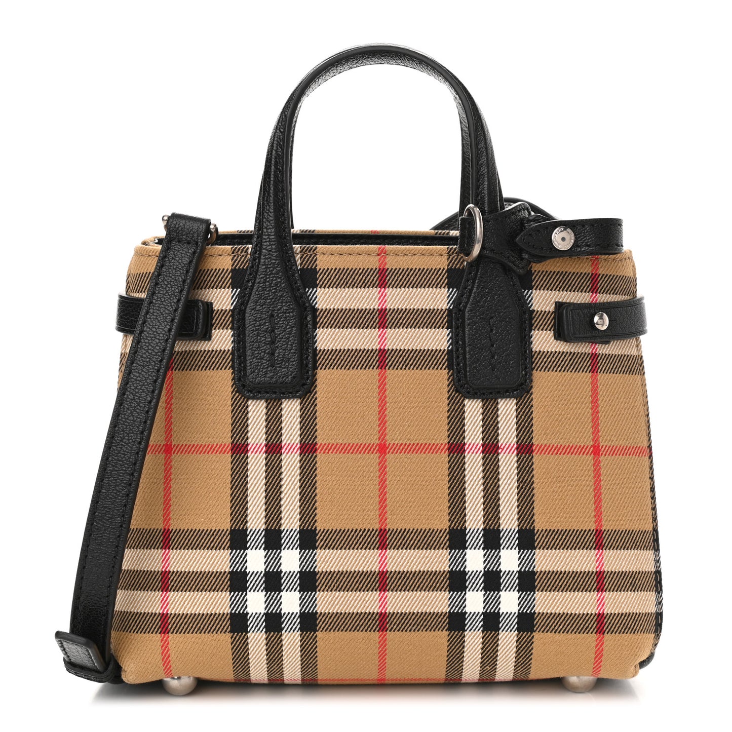 Goatskin Vintage Check Small Banner Tote Black