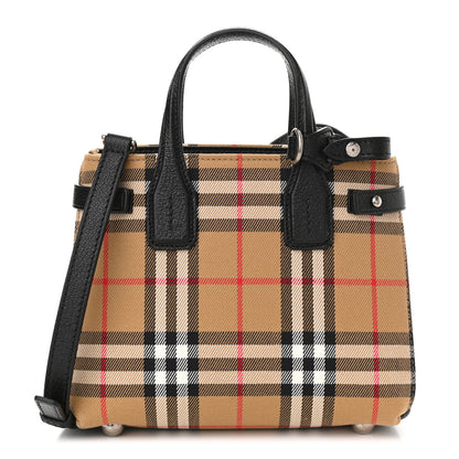 Burberry Goatskin Vintage Check Small Banner Tote Black 1 of 11