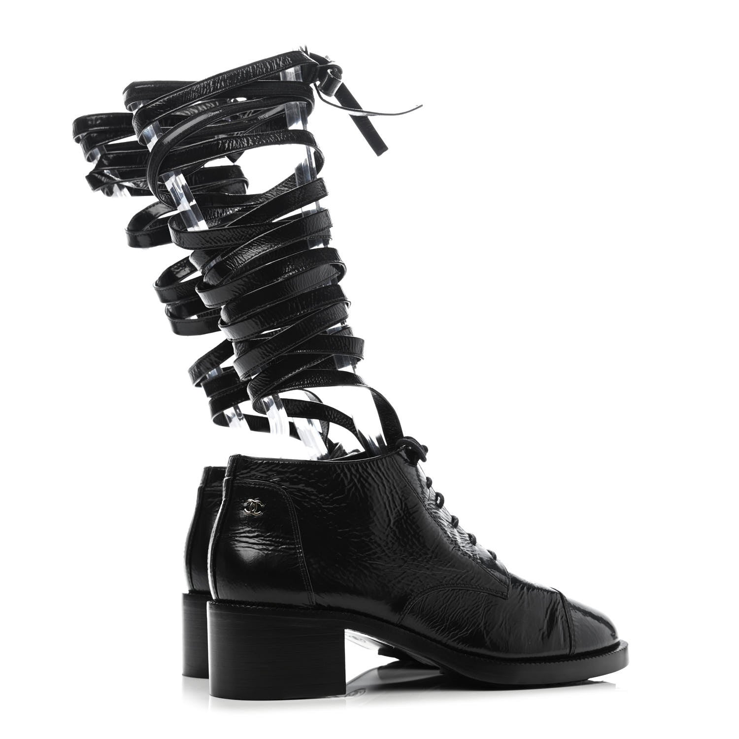 Chanel Crumpled Calfskin Lace Up Short Boots 39 Black 3 of 4