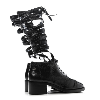 Chanel Crumpled Calfskin Lace Up Short Boots 39 Black 3 of 4