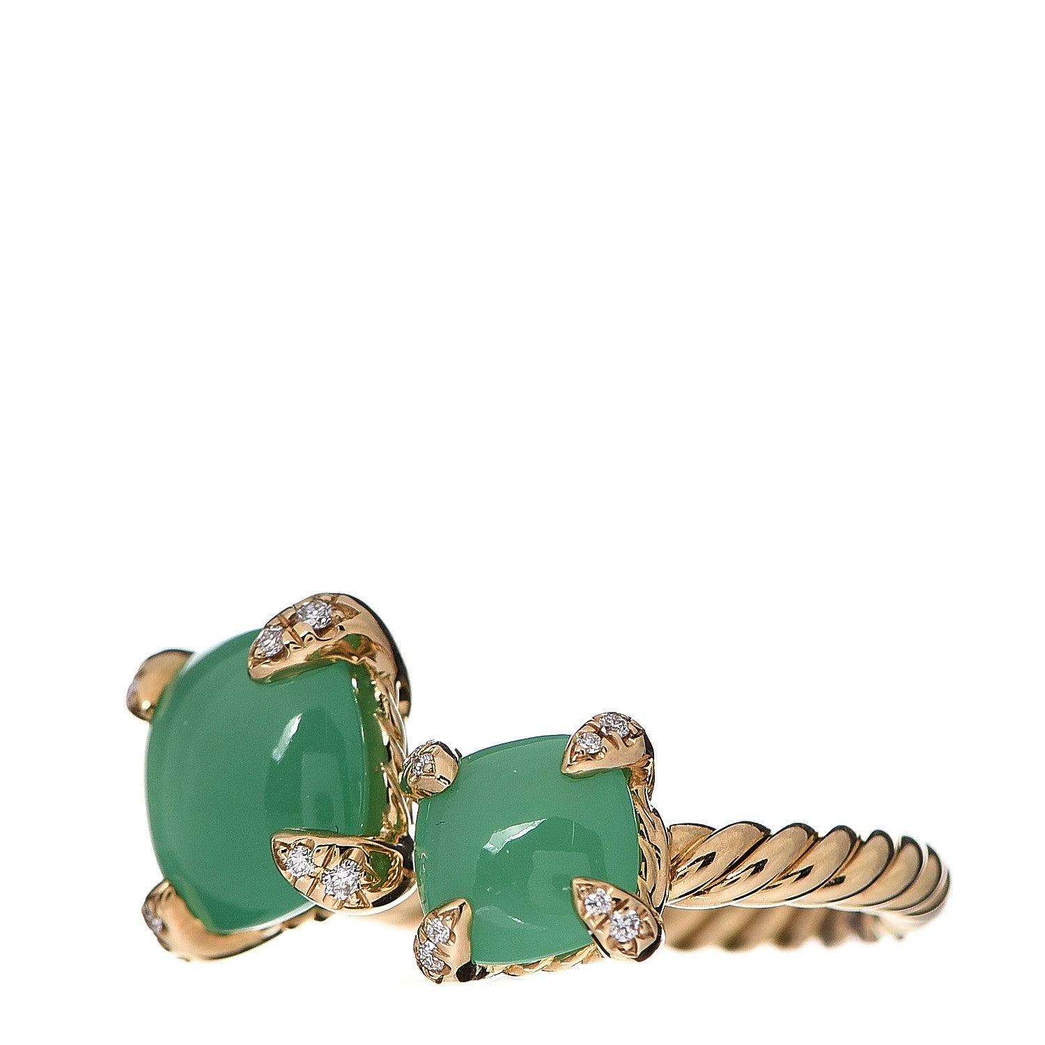 David Yurman 18K Yellow Gold Diamond Chrysoprase Chatelaine Bypass Ring 52 6 2 of 4