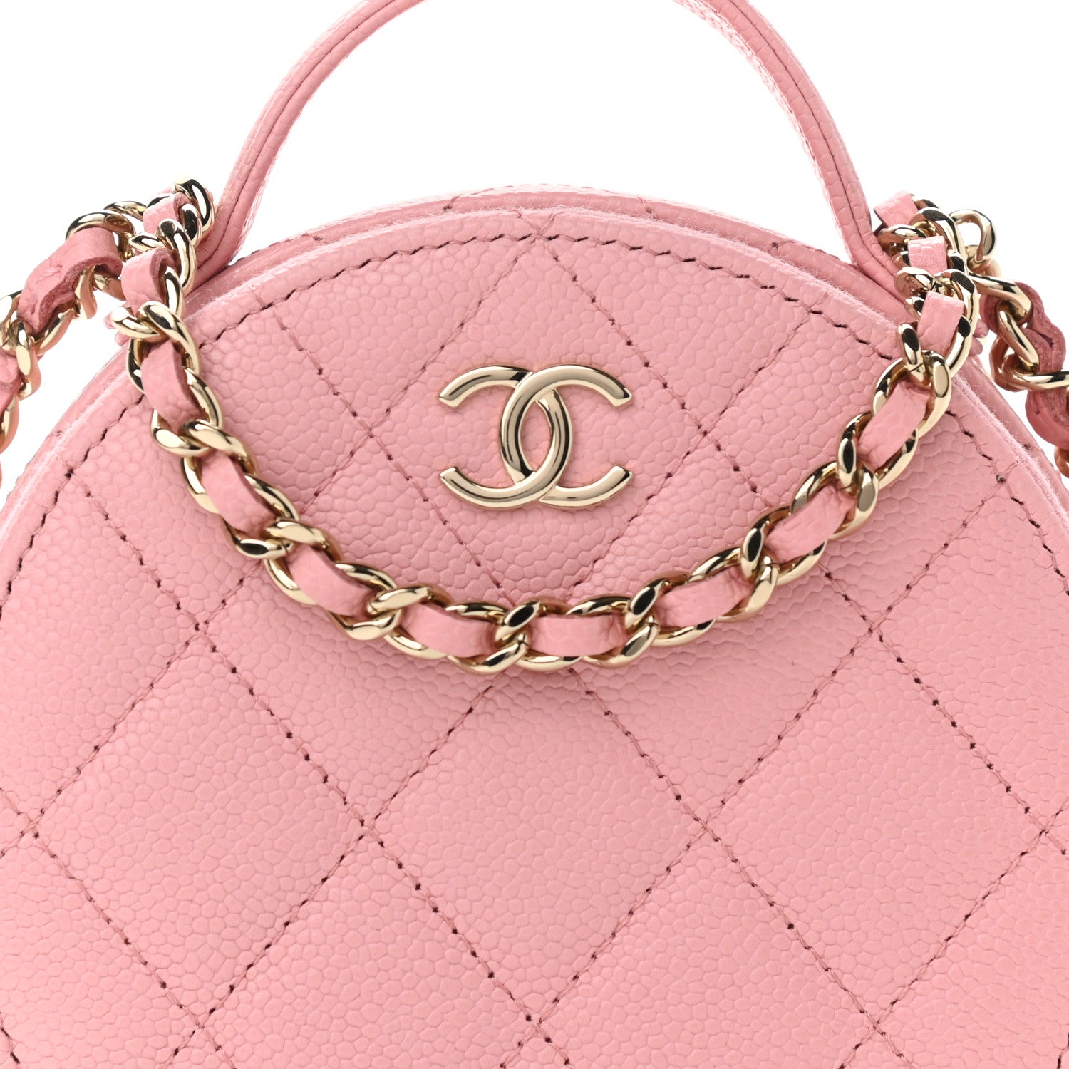 Chanel Caviar Quilted Round Handle With Care Vanity With Chain Pink 10 of 13