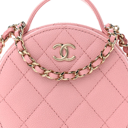 Chanel Caviar Quilted Round Handle With Care Vanity With Chain Pink 10 of 13