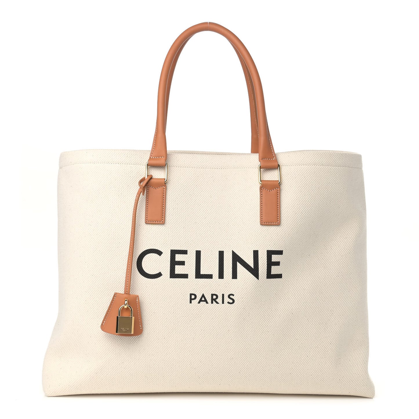 Canvas Calfskin Horizontal Cabas Natural Tan