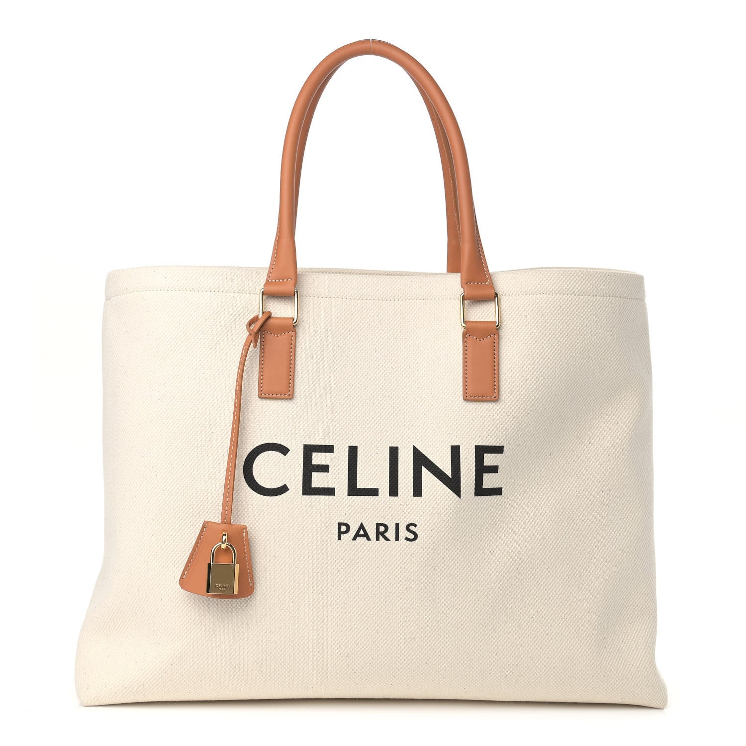 Celine Canvas Calfskin Horizontal Cabas Natural Tan 1 of 12