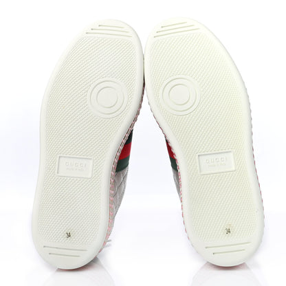 Gucci Laminated Nappa Crystal Web Bee Embroidered Trapuntata Womens Ace Platform Sneakers 34 Argento 4 of 4