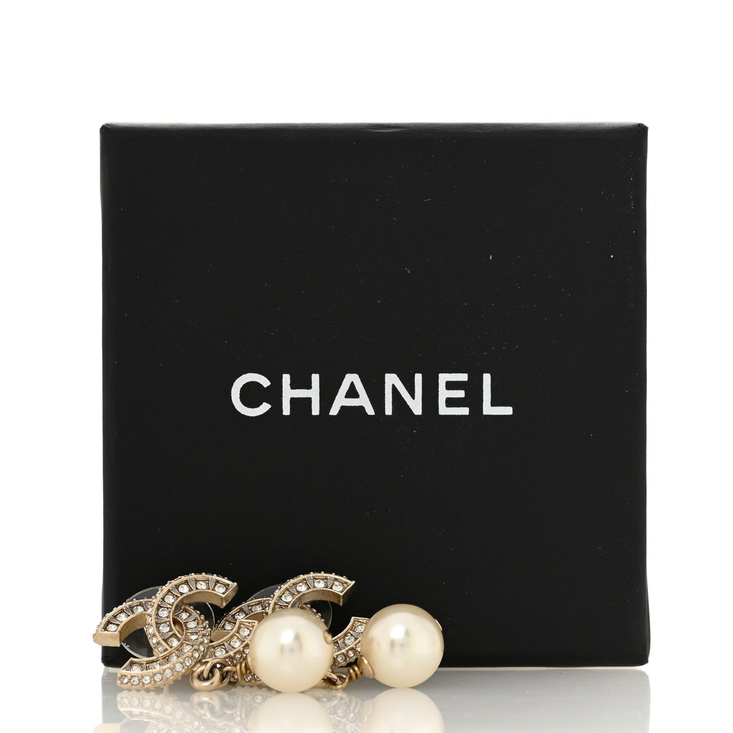 Chanel Crystal Timeless CC Pearl Drop Earrings Light Gold 6 of 6