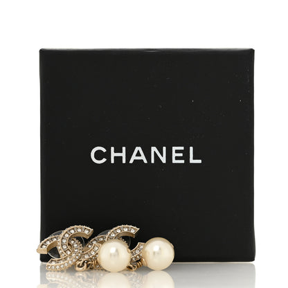 Chanel Crystal Timeless CC Pearl Drop Earrings Light Gold 6 of 6