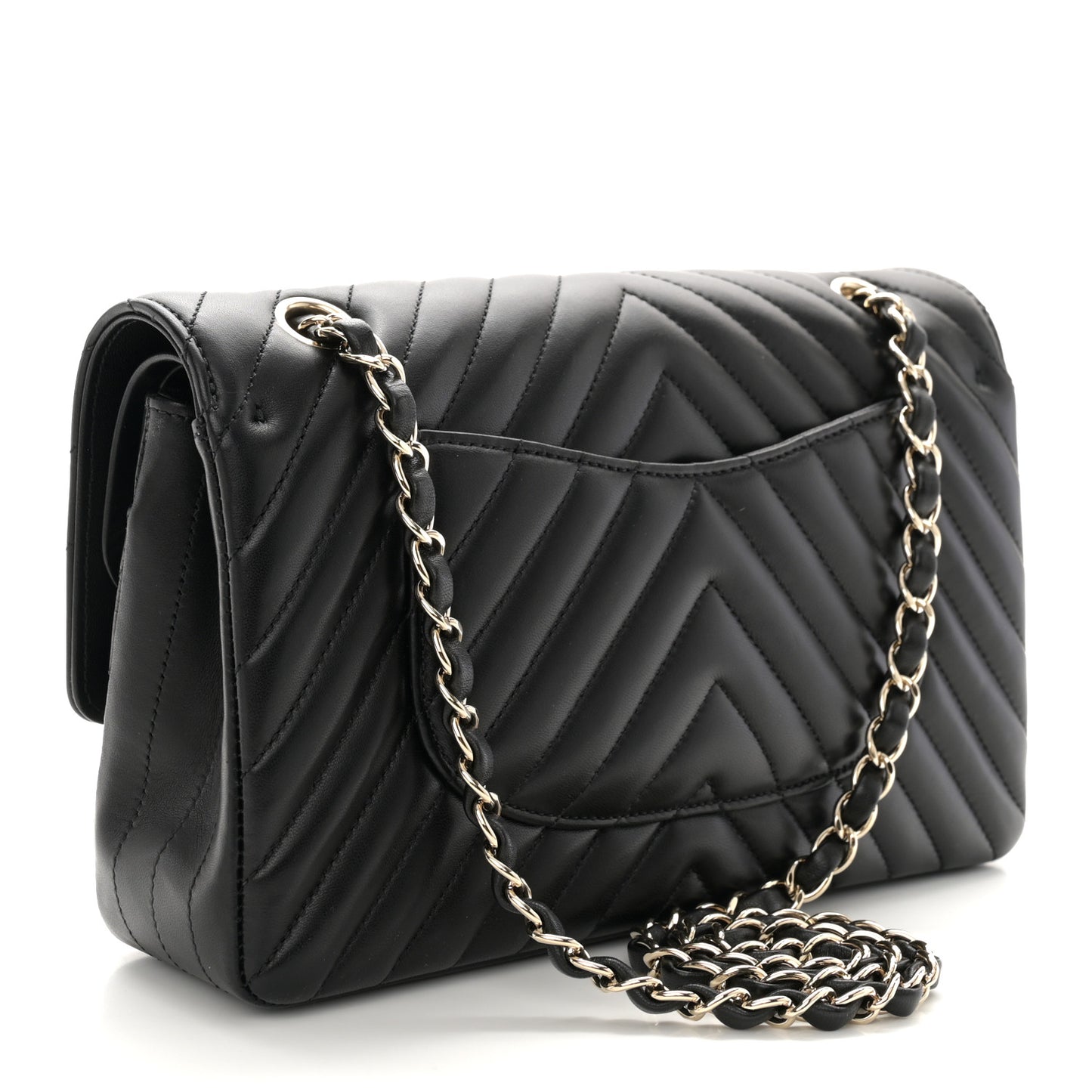 Lambskin Chevron Quilted Medium Double Flap Black