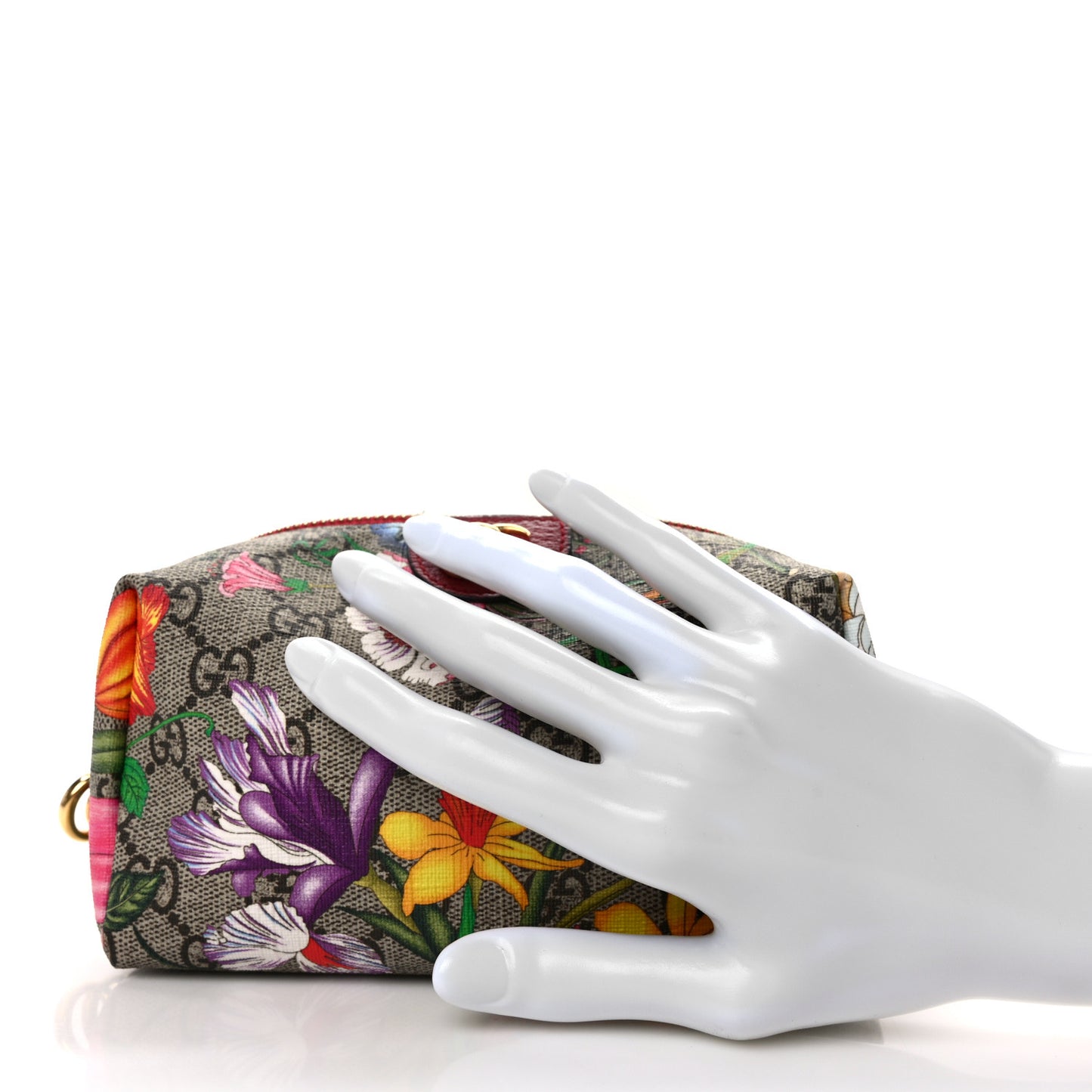 Soft GG Supreme Monogram Flora Calfskin Medium Ophidia Cosmetic Case Beige Ebony Multicolor Rosso