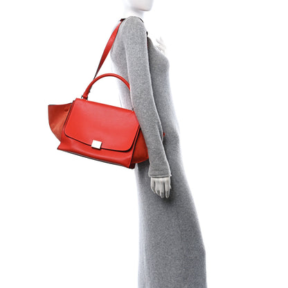 Celine Drummed Calfskin Suede Medium Trapeze Vermillion 2 of 17