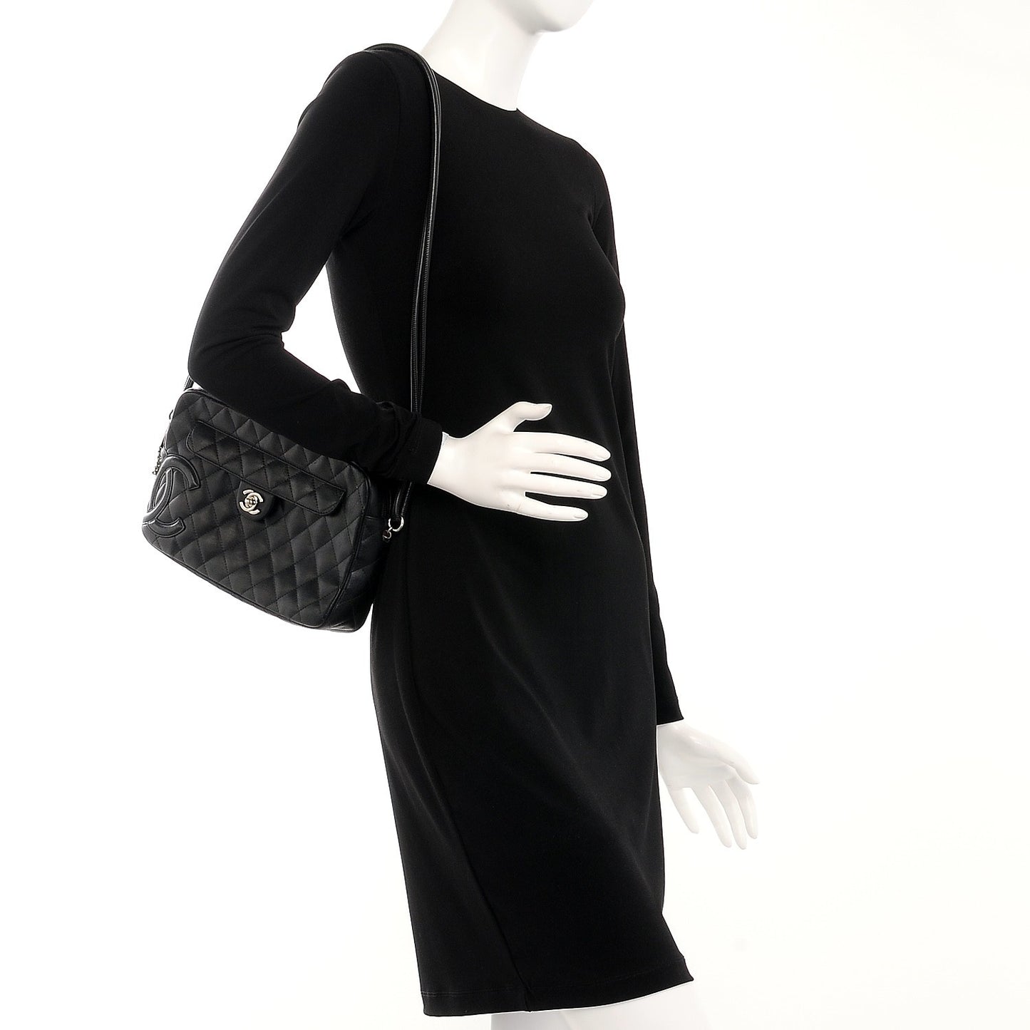 Calfskin Quilted Cambon Camera Case Black