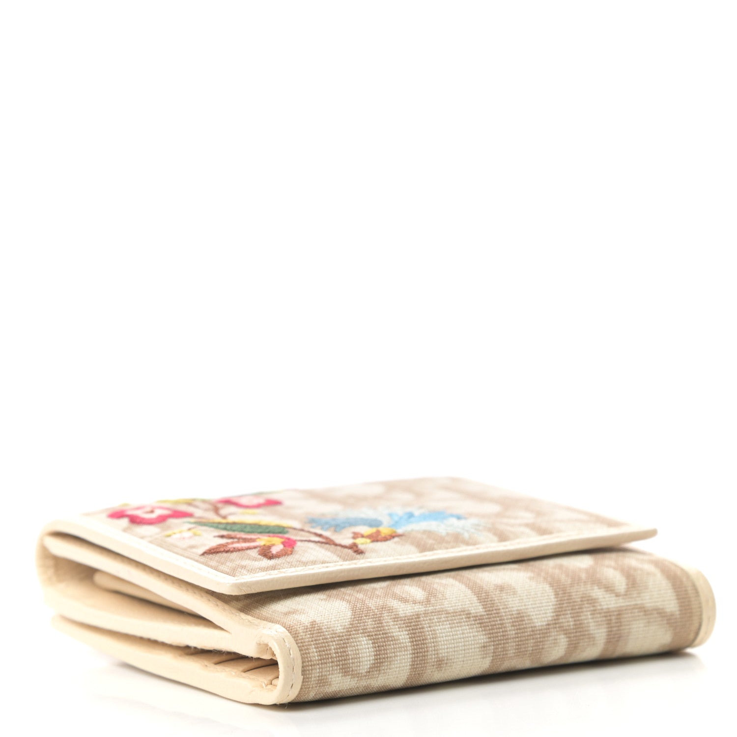 Christian Dior Monogram Vintage Flowers Compact Wallet Beige 4 of 7