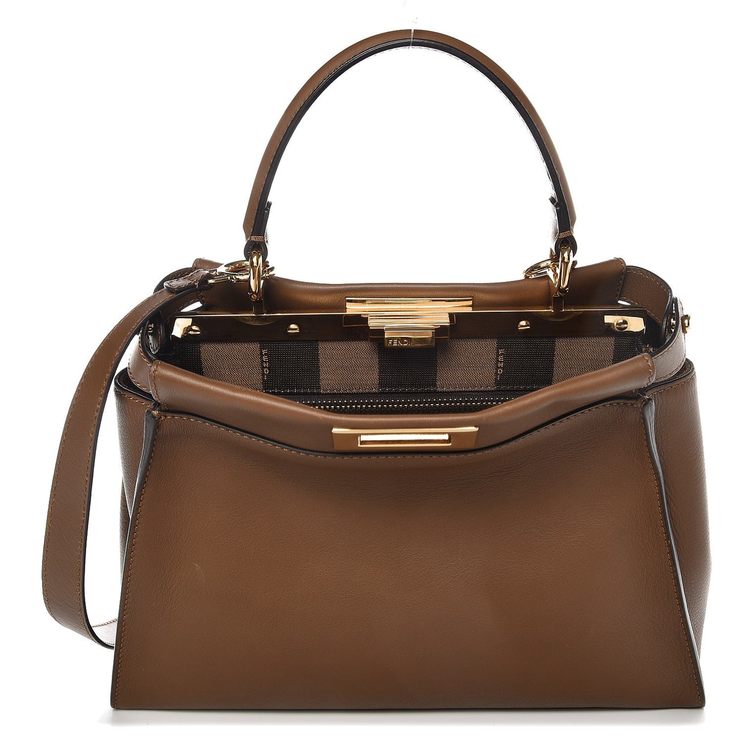 Vitello Seta Fabric Jacquard Pequin Medium Peekaboo Iconic Satchel Foresta Tobacco
