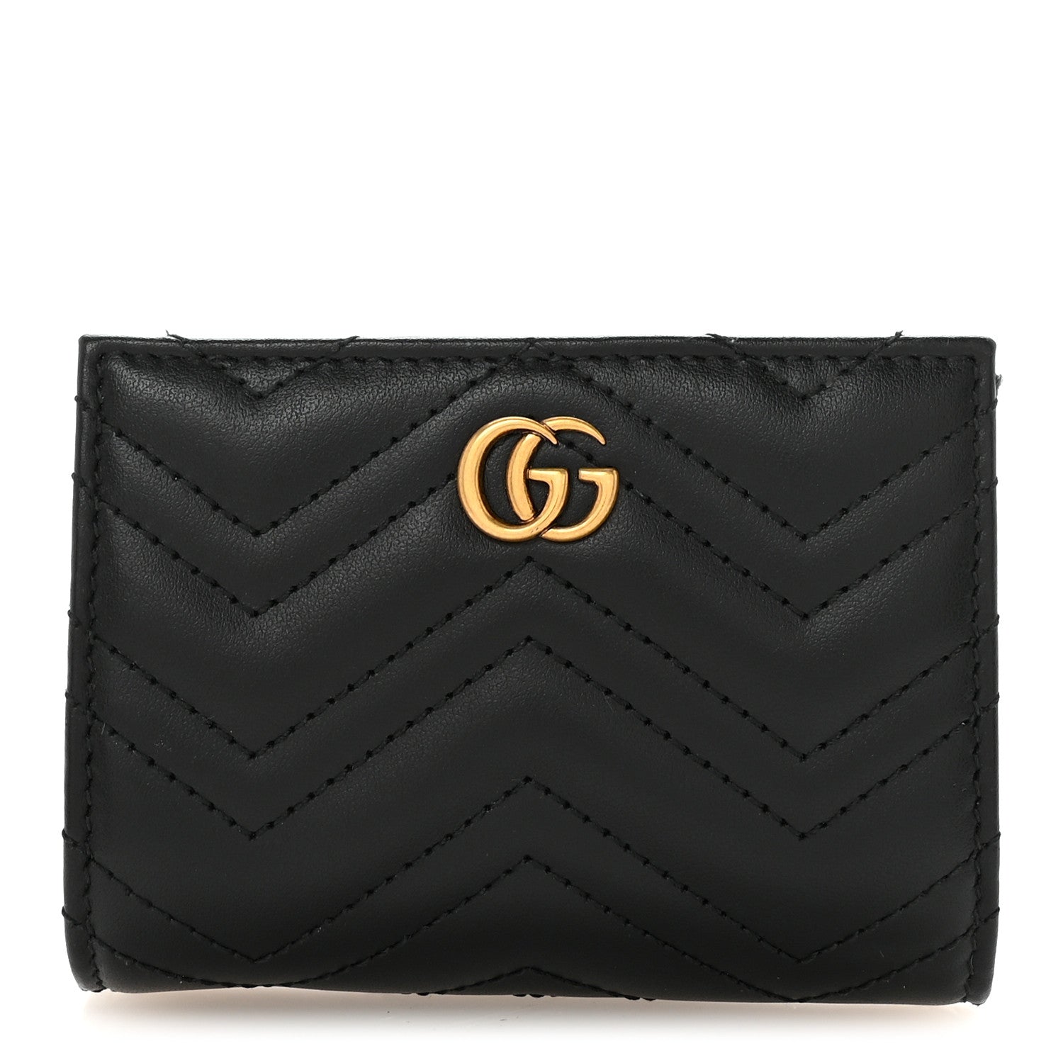 Gucci Calfskin Matelasse GG Marmont Card Case Wallet Black 1 of 8