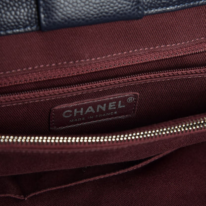 Chanel Canvas Caviar Chevron Shopper Tote Navy Blue 6 of 7