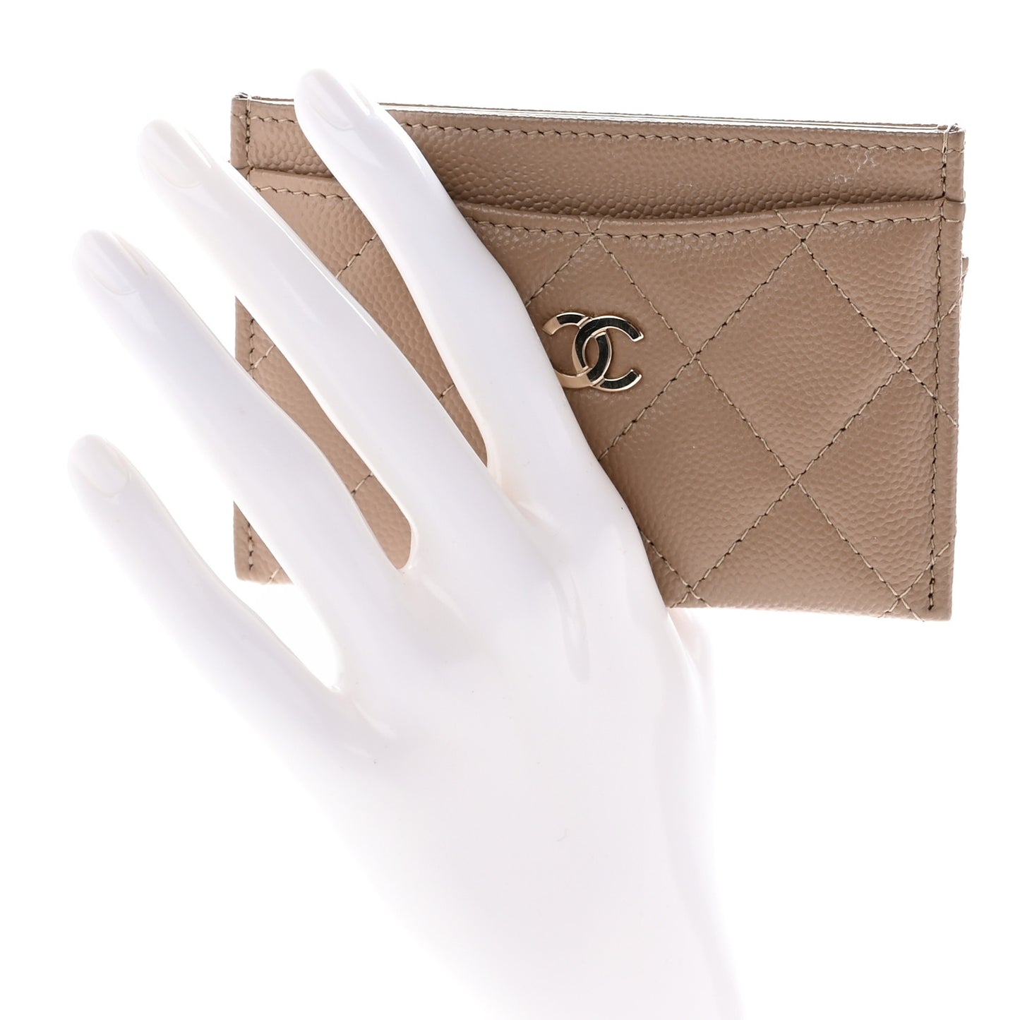 Caviar Quilted Card Holder Dark Beige