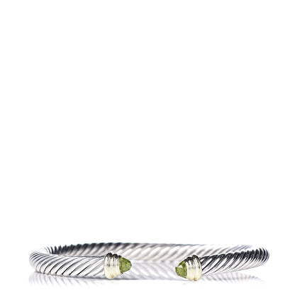 David Yurman Sterling Silver 14K Yellow Gold Peridot 5mm Cable Classics Petite Color Bracelet 1 of 4