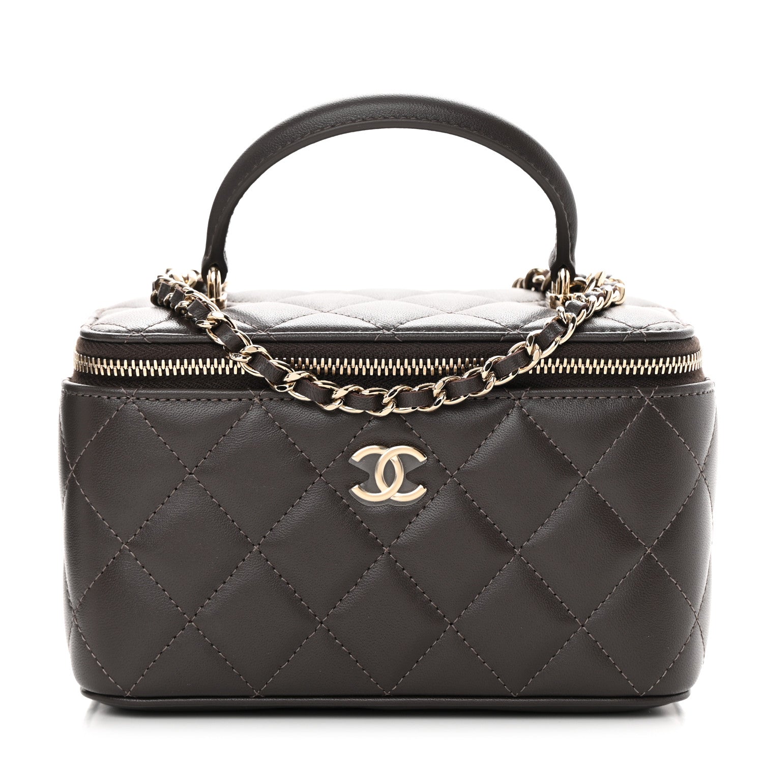 Chanel Lambskin Quilted Small Top Handle Vanity Case With Chain Dark Brown 1 of 12