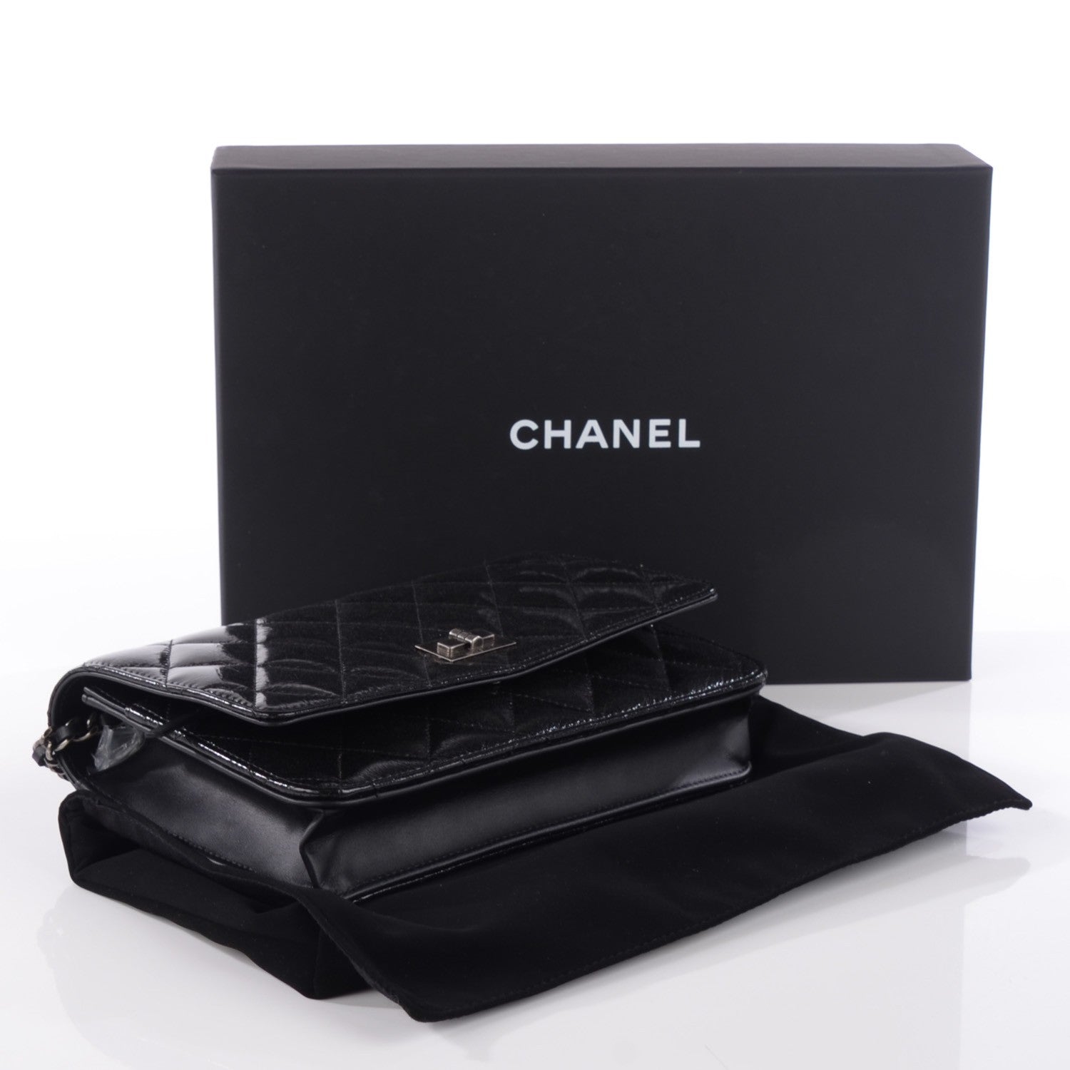 Chanel Distressed Patent Calfskin Quilted Reissue Wallet On Chain WOC Black 4 of 8