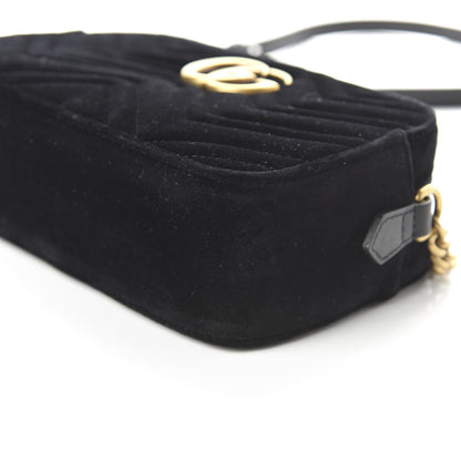 Gucci Velvet Matelasse Small GG Marmont Chain Shoulder Bag Black 7 of 10
