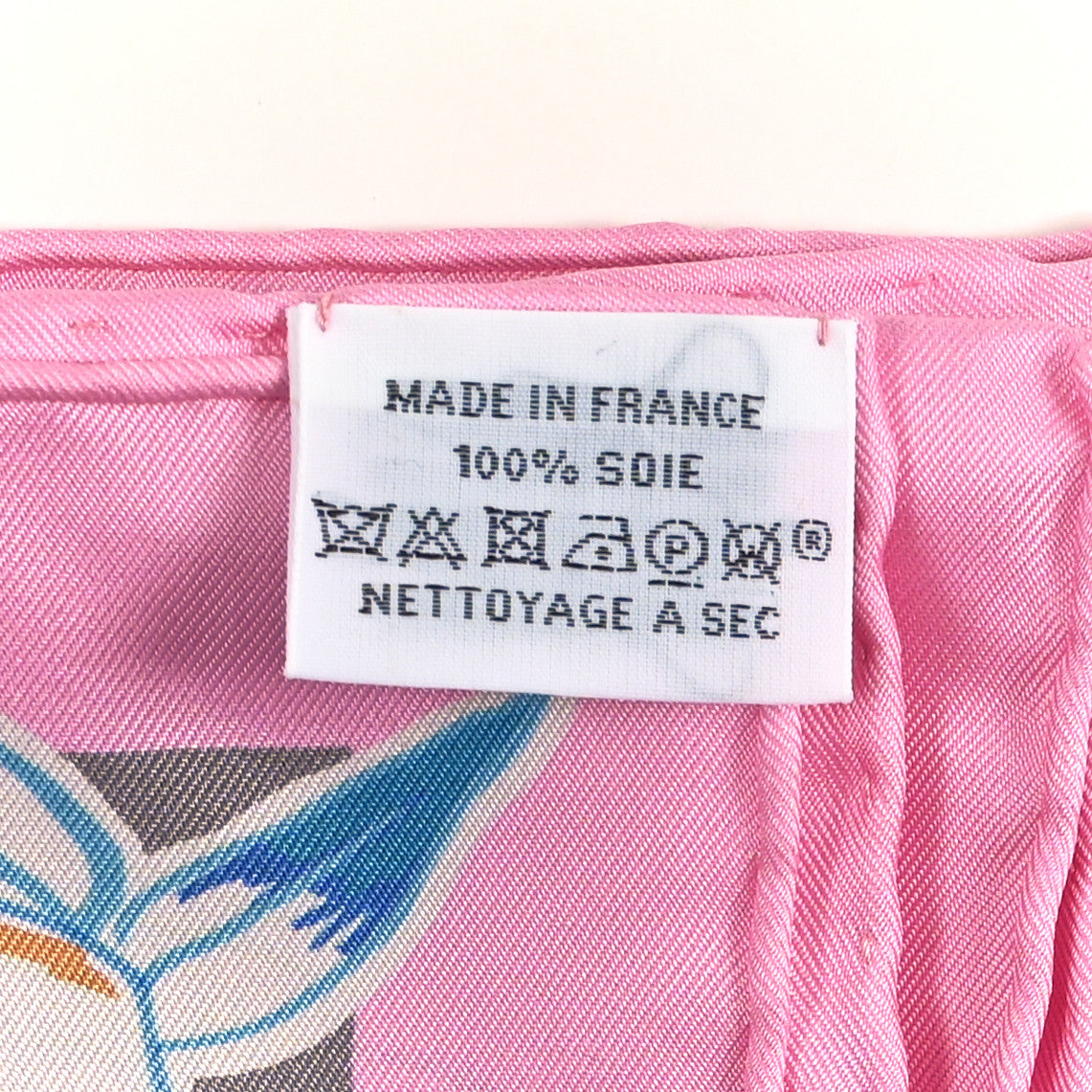 Hermes Silk Double Face Mille Feuilles Scarf 90 Rose Turquoise Multicolore 4 of 5