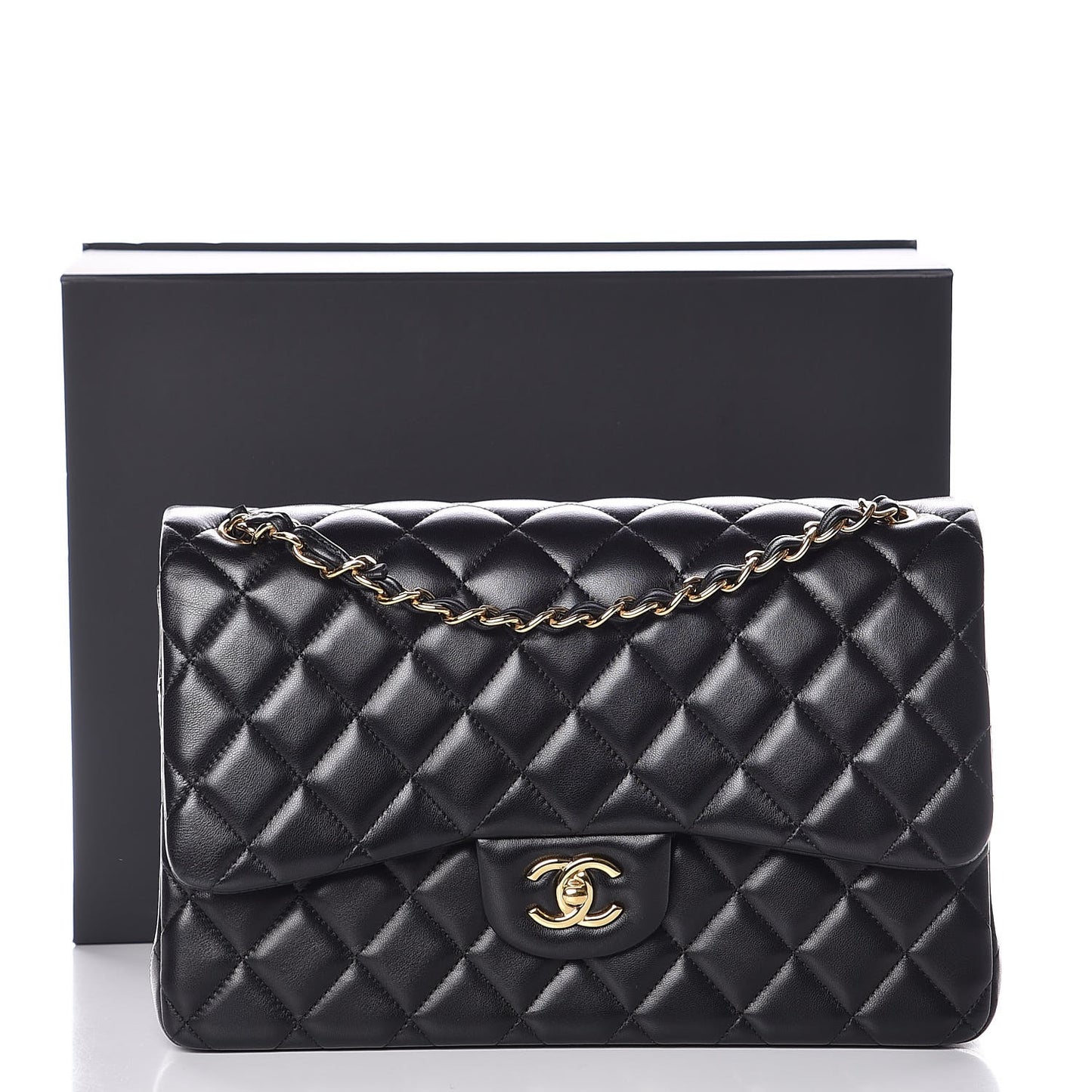 Lambskin Quilted Jumbo Double Flap Black