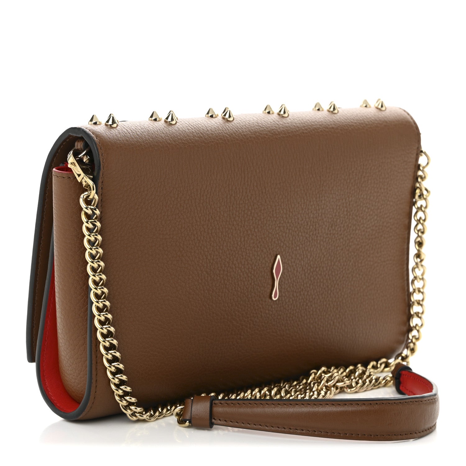 Christian Louboutin Calfskin Spikes Loubinthesky Paloma Wallet On Chain  Biscotto 3 of 11