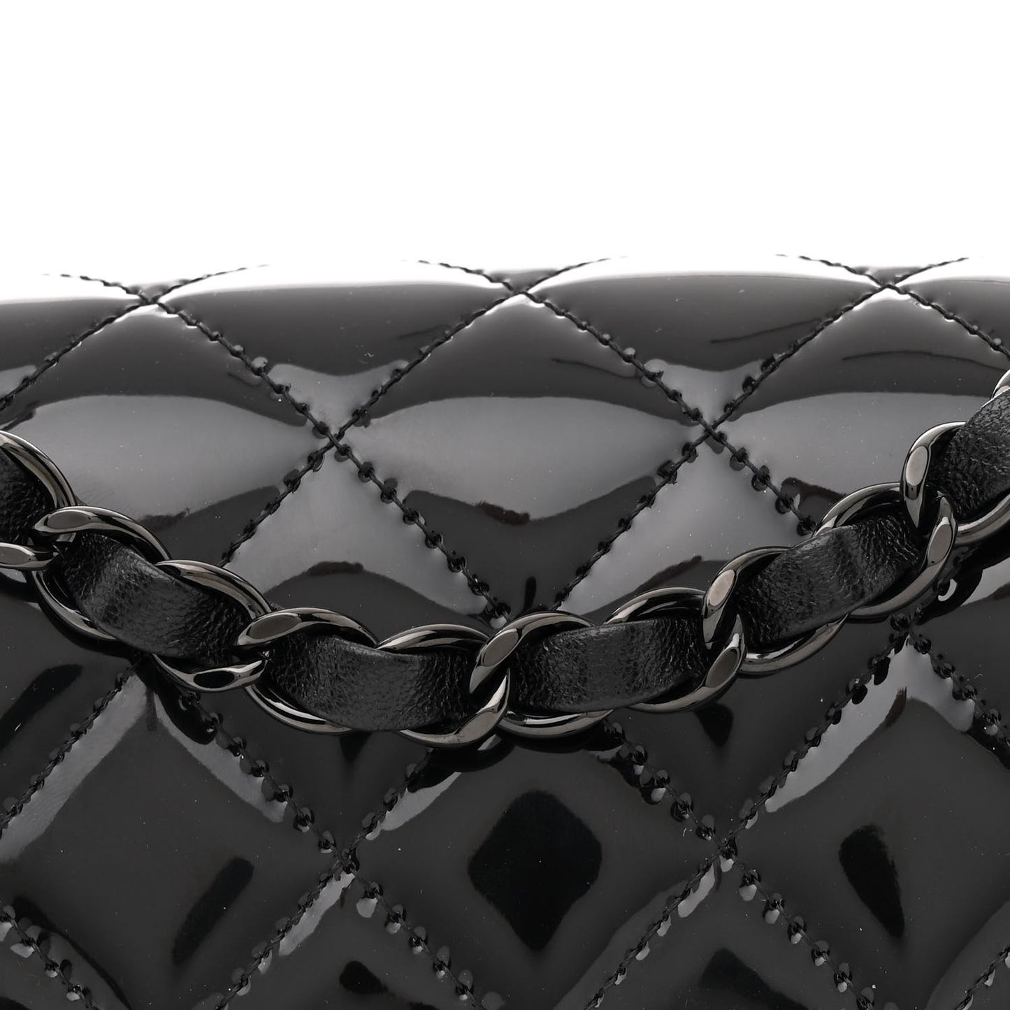 Patent Calfskin Quilted Mini Rectangular Flap So Black