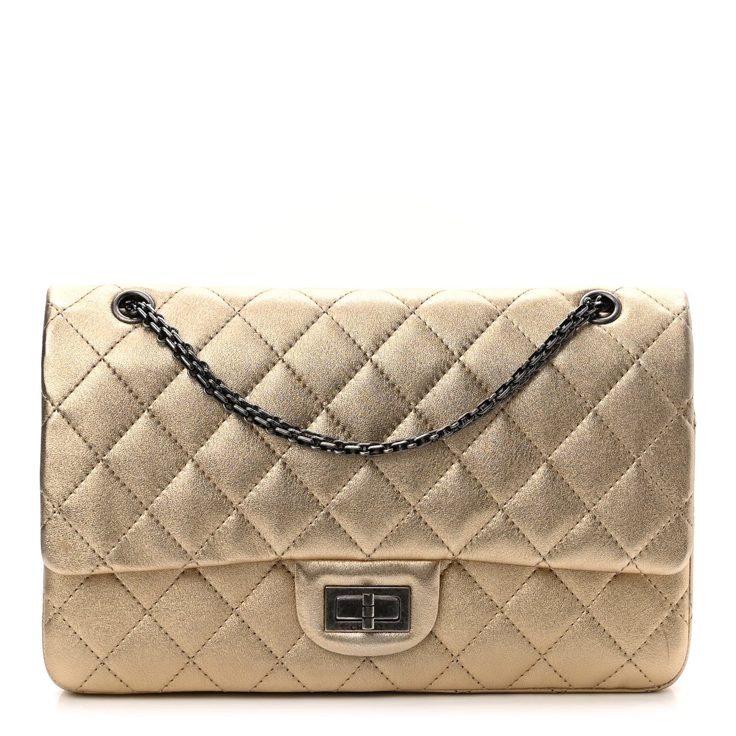 Metallic Aged Calfskin Quilted 2.55 Reissue 227 Flap Gold