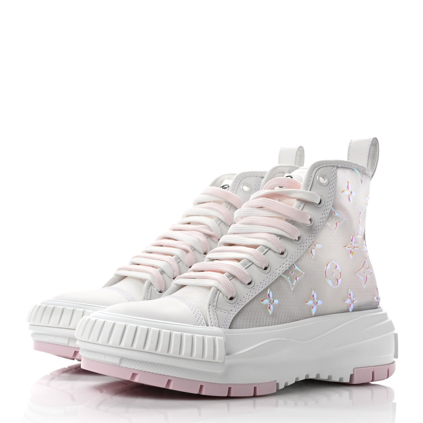 Iridescent Technical Mesh Monogram LV Squad Sneaker Boots 36 Rose Clair