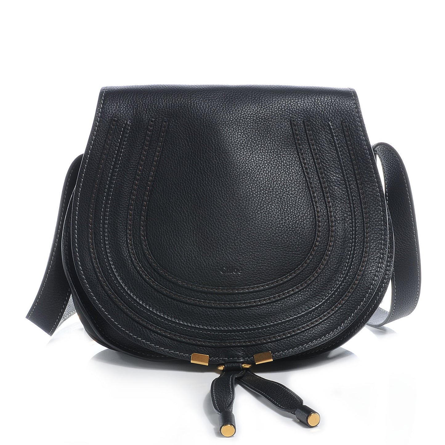 Calfskin Medium Marcie Round Crossbody Bag Black
