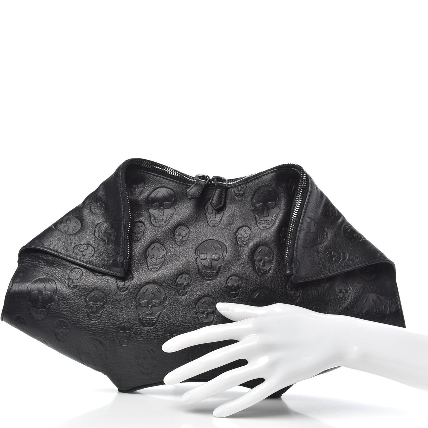 Calfskin Skull Embossed De Manta Clutch Black