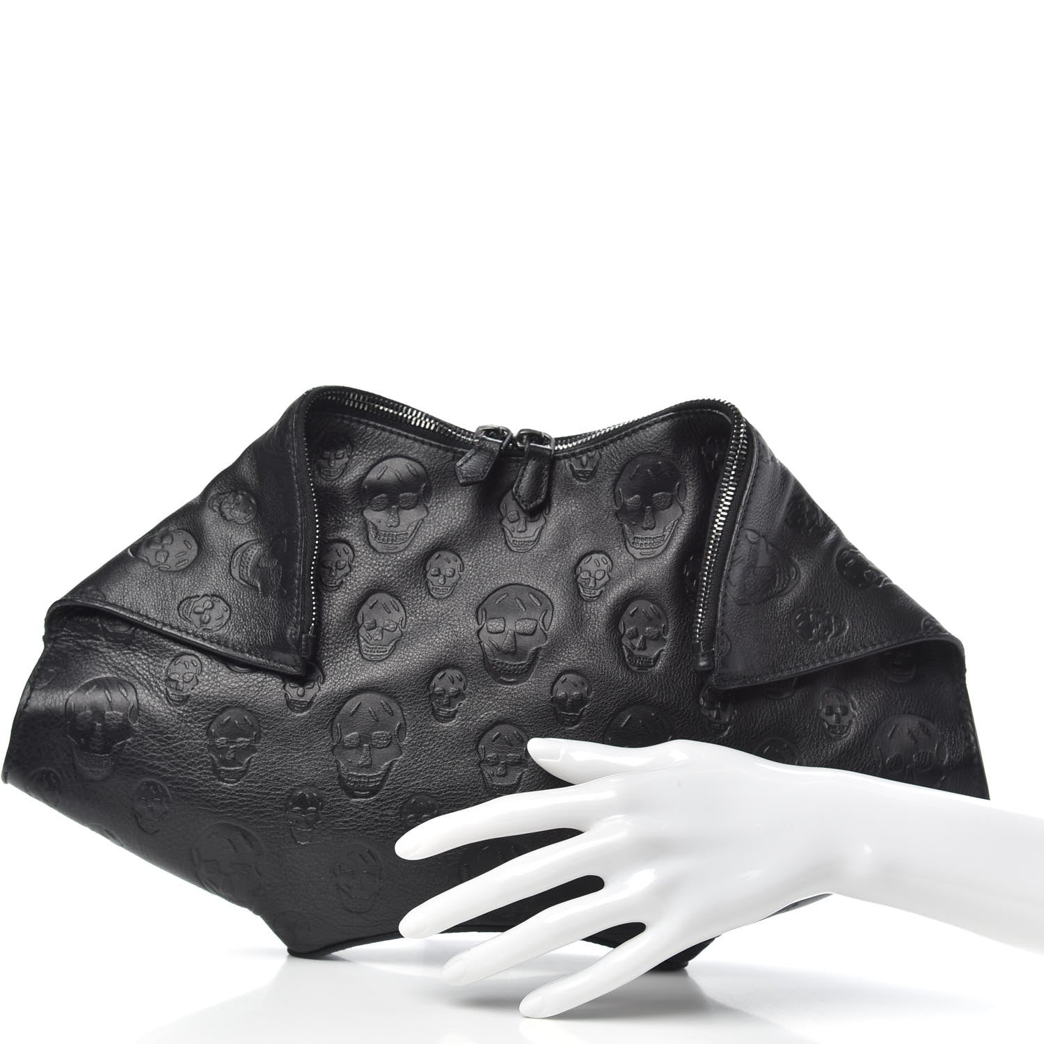 Alexander McQueen Calfskin Skull Embossed De Manta Clutch Black 2 of 12
