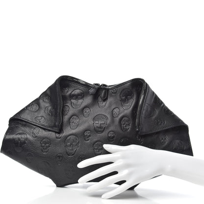Alexander McQueen Calfskin Skull Embossed De Manta Clutch Black 2 of 12