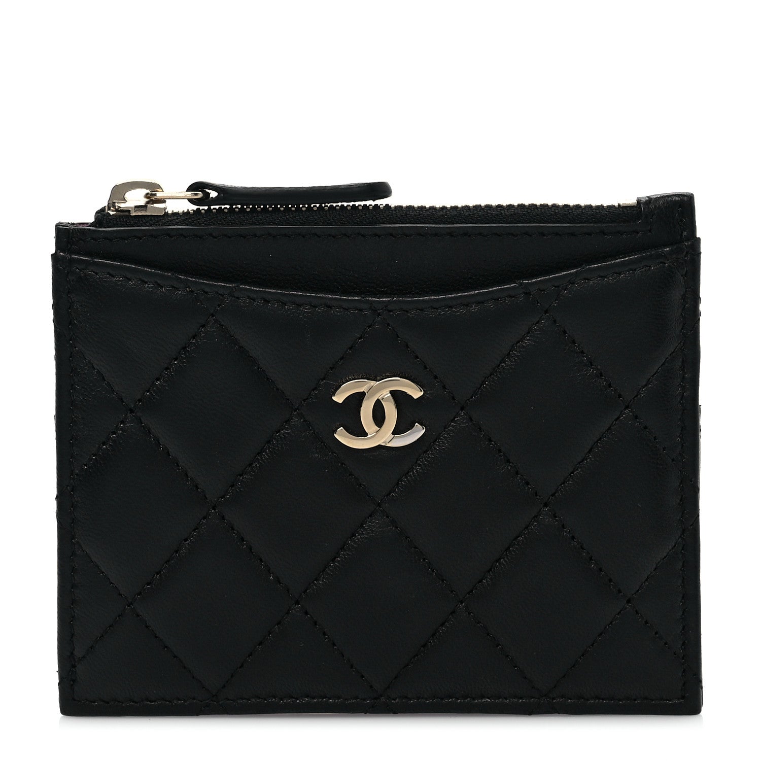 Chanel Lambskin Quilted CC Zip Card Holder Black 1 of 8