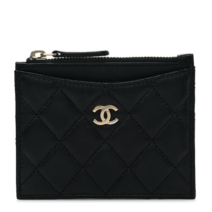 Chanel Lambskin Quilted CC Zip Card Holder Black 1 of 8