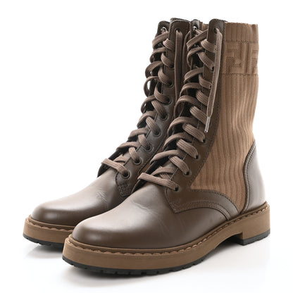 Fendi Vitello Stretch Fabric FF Rockoko Biker Boots 36.5 Maya Chocolate 4 of 9